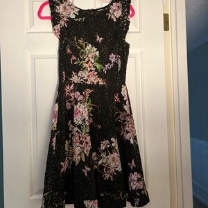 Anthropologie Elegant Floral Formal Dress in Black and Pink